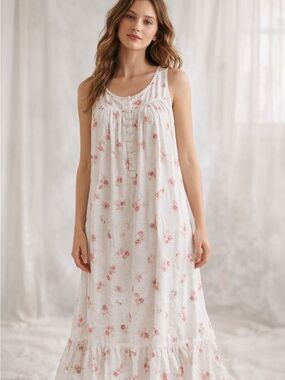 Vintage Victoria’s Secret Nightgown Small Floral Cottagecore Prairie Dress White